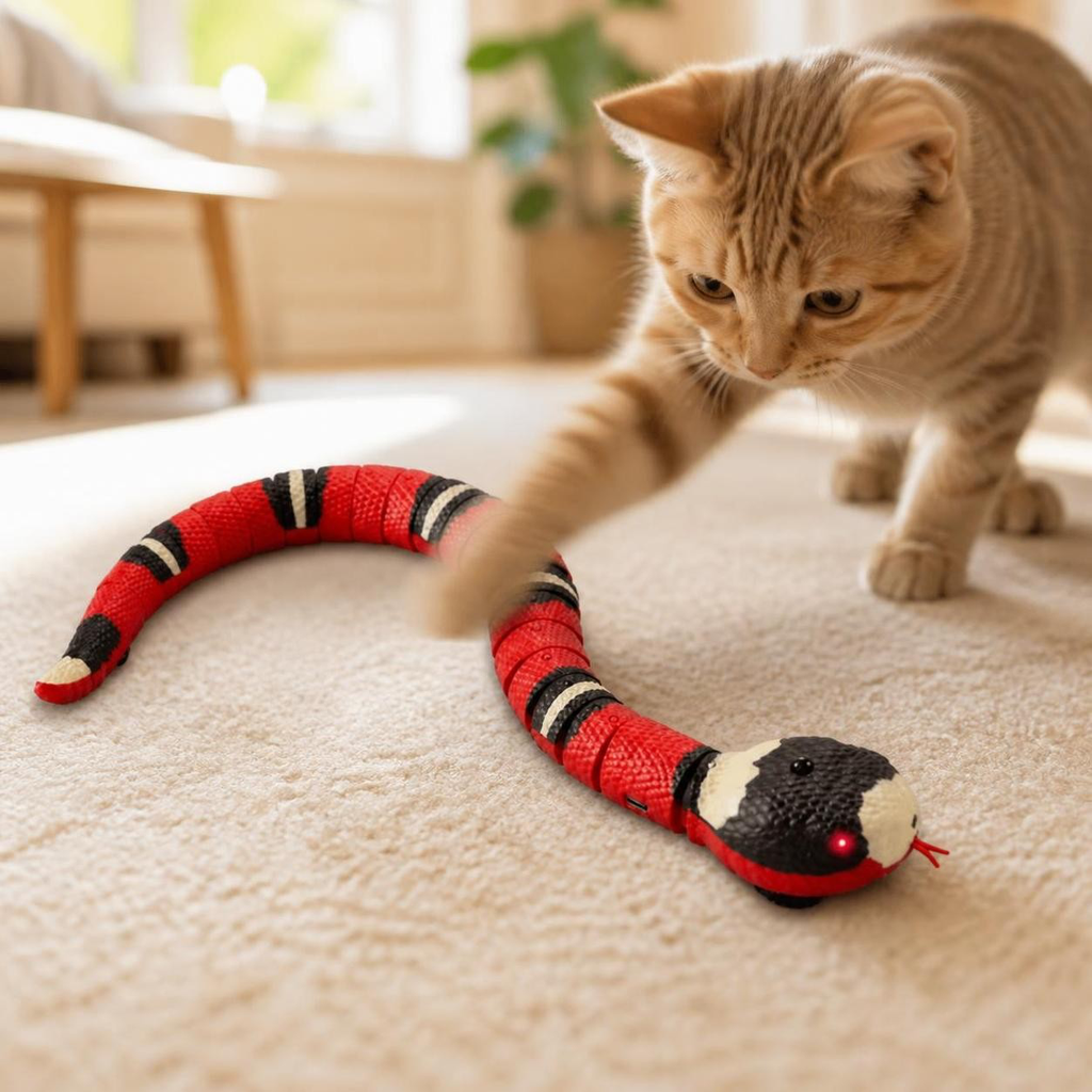AI Generated Gato jugando con juguete serpiente
