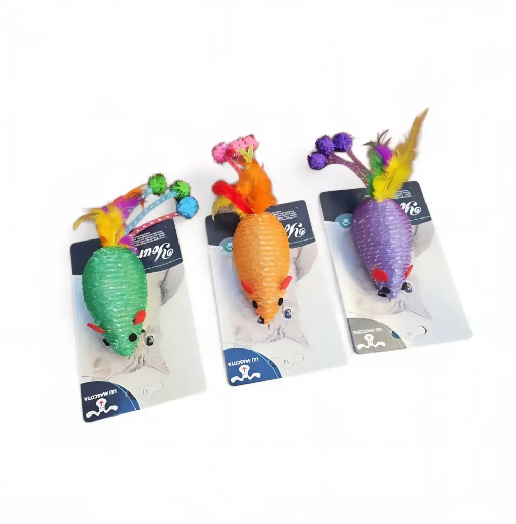 [690-33] Juguete para gato “Ratón con pompón y pluma”