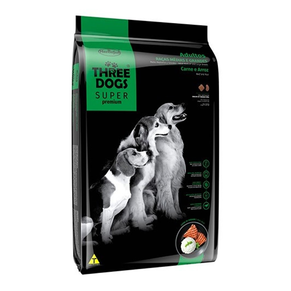 THREEDOGS SUPER PREMIUM ADULTOS MED/GDES CARNE Y ARROZ 