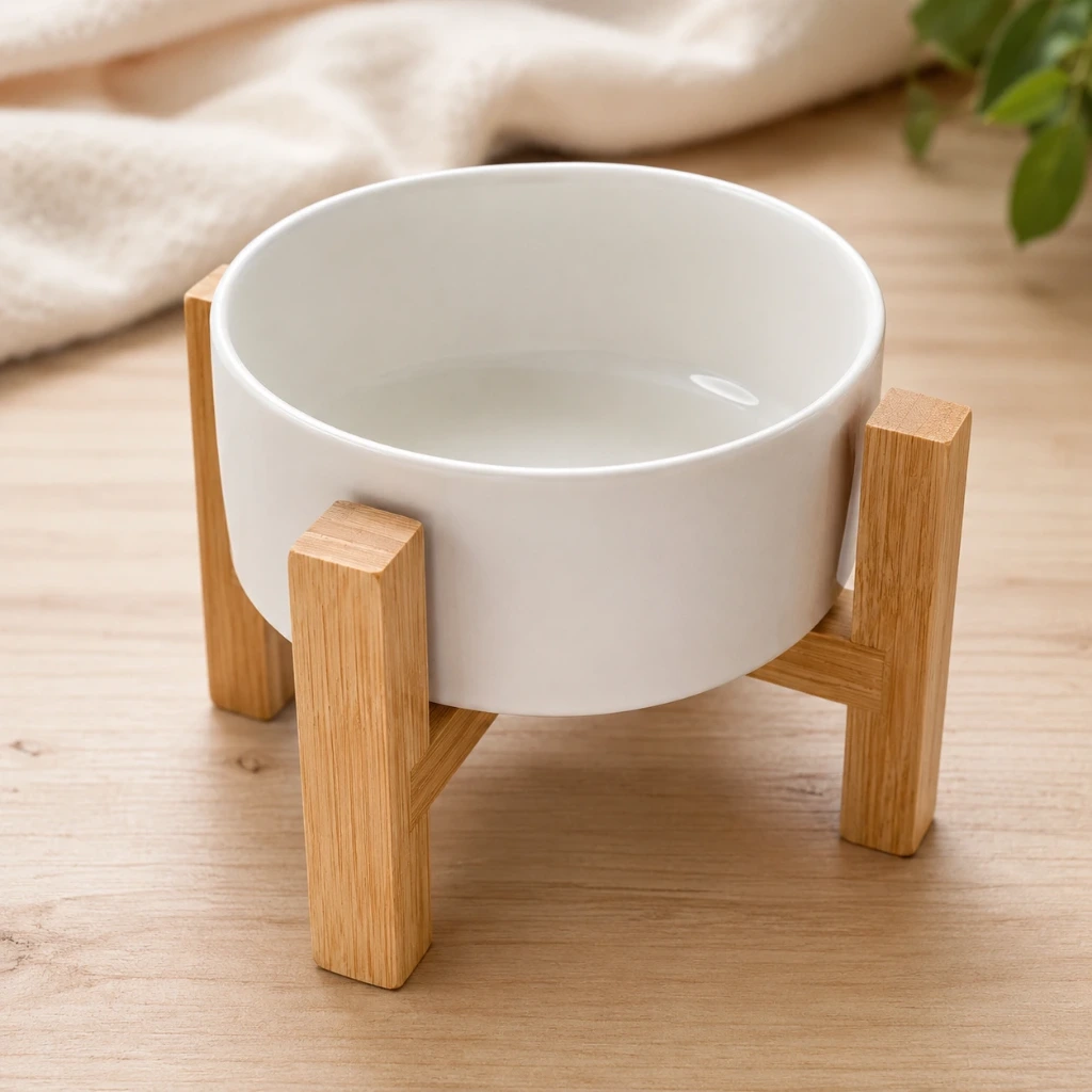 Plato de Cerámica Alto Grande con Base de Madera