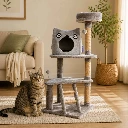 Rascador gris con cama + escalera