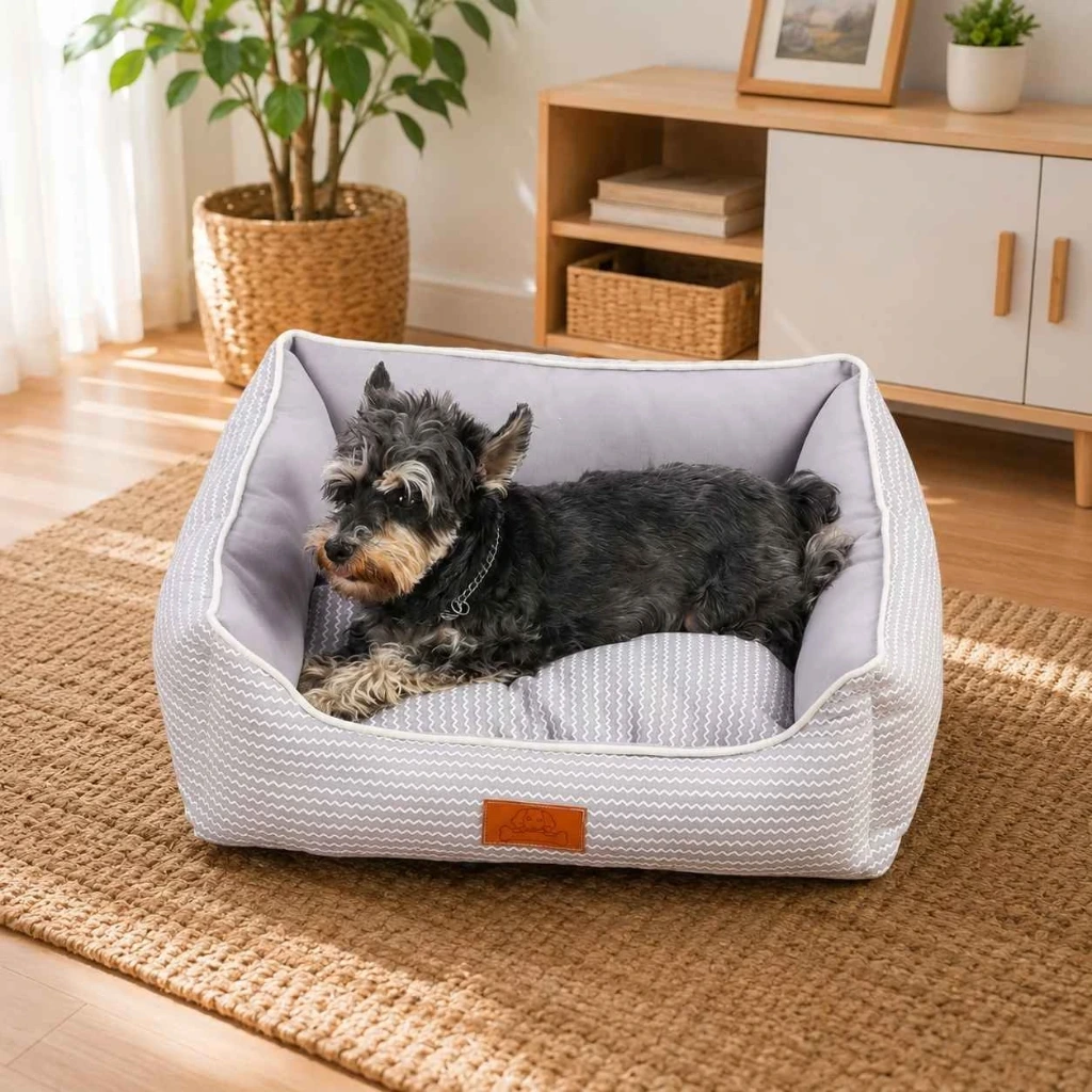 Cama Cuadrada Diseño Ondulado Premium para Perros y Gatos
