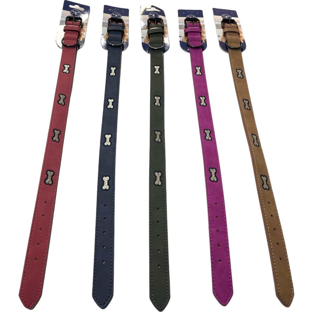 Collar eco cuero HUESO cosido S (Gris)