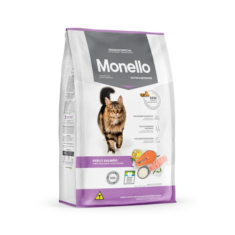 [3000301] Monello Gatos Castrados Pavo y Salmón 10,1 kg – Nutrición Premium para Felinos Esterilizados