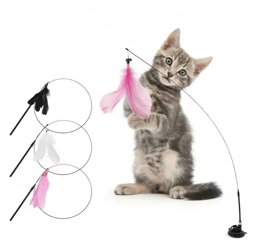 Vara de Plumas para Gato (Ventosa reforzada, Rosa)
