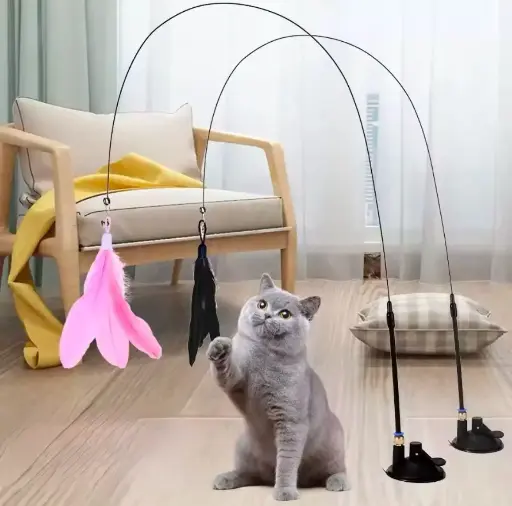 Varita de plumas para Gato con ventosa