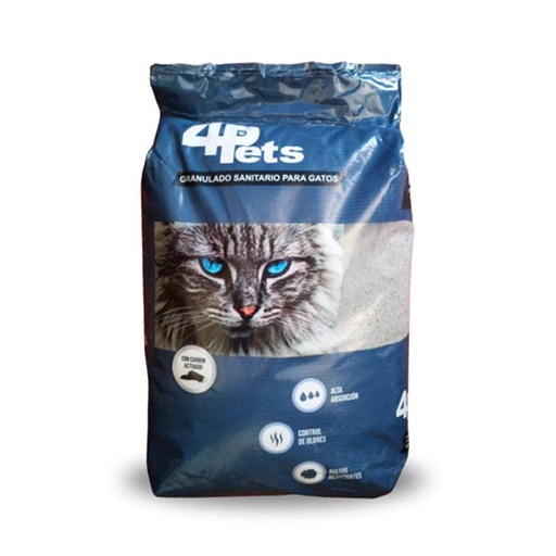 [621577] SANITARIO GATOS GRANULADO 4PETS 16KG CON CARBON ACTIVADO 